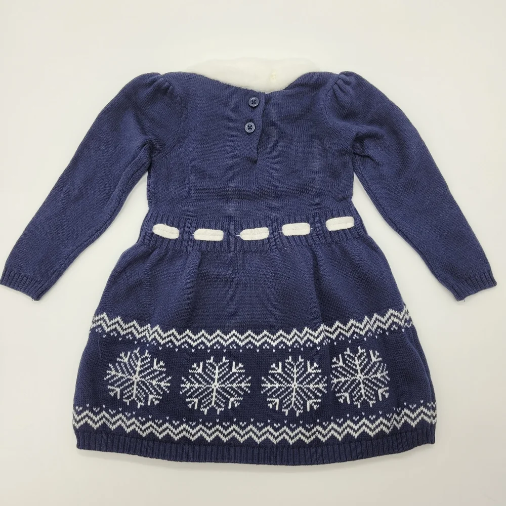 Gymboree Sweater Dress Navy Blue Snowflake Design Winter Holiday Size 12-18m NEW